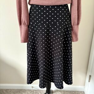 WHBM Black & White Polka Dot A-Line Midi Skirt